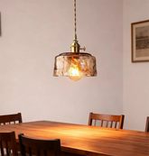 Brass Amber Glass Pendant Light for Dining Room